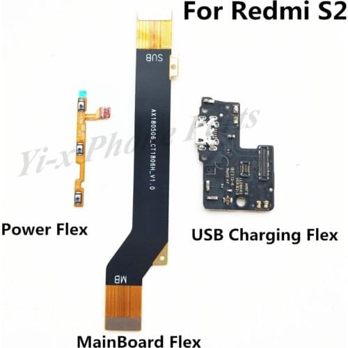 Power Volume Flex Cable & USB Charging Board Flex Cable & Motherboard Main Board Connect Flex Cable For Xiaomi Redmi S2 / Y2