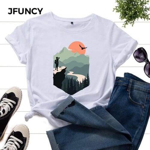 JFUNCY Oversized T-shirt Women Cotton Tops Short Sleeve Graphic Tee Shirts Woman Harajuku Tshirt Female Clothing Mujer Camisetas