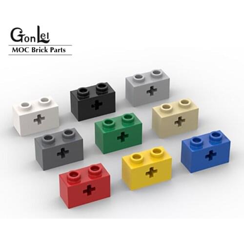 30Pcs/lot Technical Brick 1x2 with Axle Hole Bottom Pin MOC 32064 Building Blocks Parts fit for 31493 Shaft Bore Bricks DIY Toys