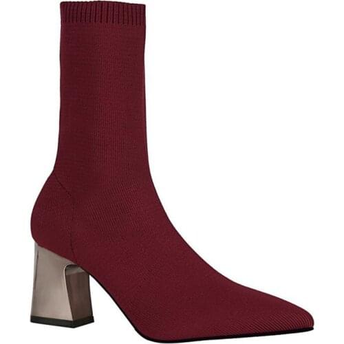 Short Bare Boots With Pointed Pointed Head With Elastic Stockings Shoes Female Spring And Autumn Knitted Shoes In The Boots Tide