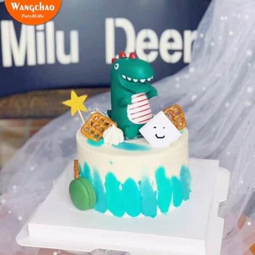 Latex Funny Dinosaur Cake Topper Dinosaur Smile Big Tooth Dinosaur Happy Birthday Party Supplies Kids Favors Cake Decoration