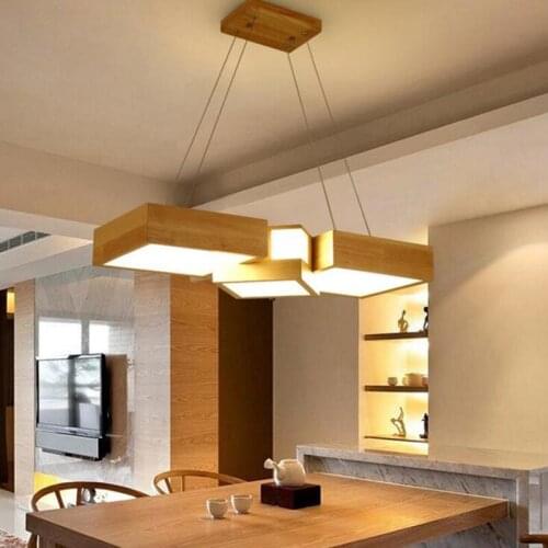 Restaurant chandelier wooden minimalist Nordic living room study bedroom bar Japanese-style LED solid wood office creative lamp