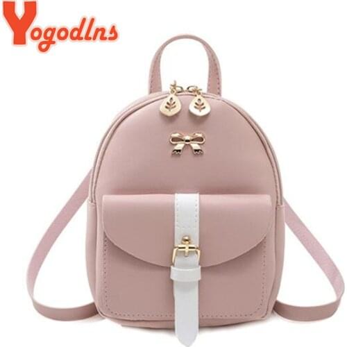 Yogodlns Fashion Double Use Backpack Teen Girls Shoulder Bags Bow decors Rucksack Candy Color Daypack Small Purse Bag