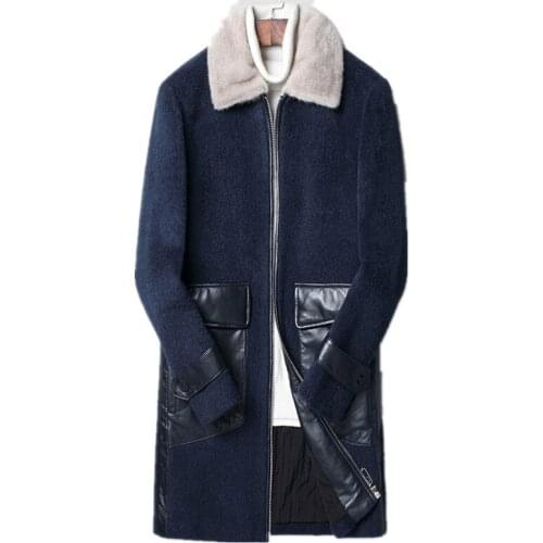 Wool Coat Winter Jacket Men Real Mink Fur Collar Woolen Coats Male Windbreaker Warm Jackets Plus Size LSY088363 MY1672