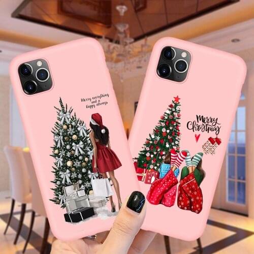 New Year Phone Cover For iPhone 11 12 Mini Pro XS MAX X XR 6S 6 7 8 Plus SE Merry Christmas Santa Claus Pink Silicone Case