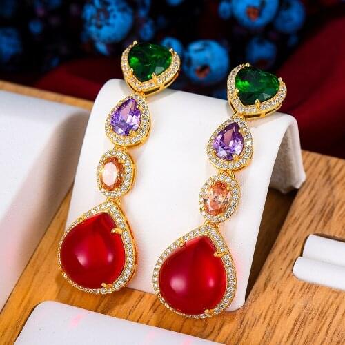 New Design Cute Bright Candy Crystal Pendant Earring For Women Wedding Cubic Zirconia DUBAI Bridal Earring Party Jewelry 2021