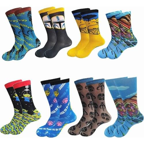 Autumn and Winter Socks Mens Printing and Dyeing Cartoon Warm Stitching Pattern Tube Casual and Comfortable Crew Socks
