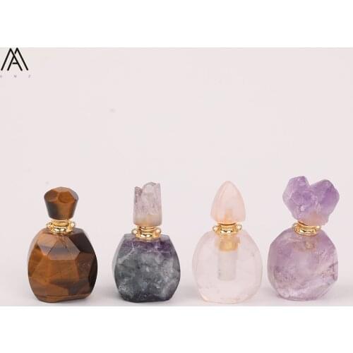 Natural Fluorite Stone Essential Oil Diffuser Necklace Fashion Women Roses Quartz Perfume Bottle Pendant Necklace EF-DG-80AMDJ