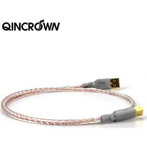 QINCROWN Single crystal copper silver plated decoder DAC HIFI data line fever USB cable A-B square mouth
