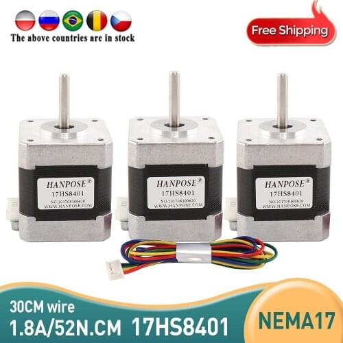 Free shipping 3pcs Nema17 Stepper Motor 78Oz-in 52N.CM 1.8A 42 series motor 42BYGH 17HS8401 motor for 3D printer accessories