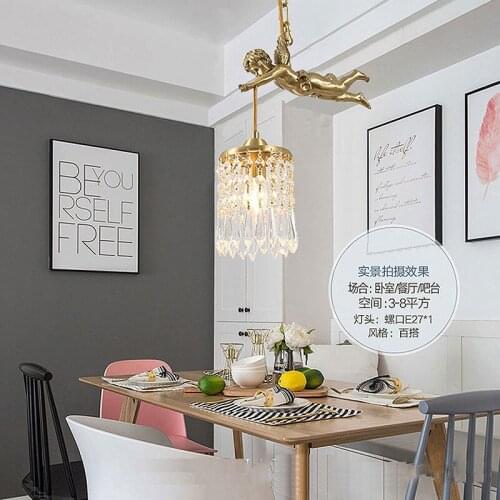 Crystal brass little angel chandelier dining room bedside chandelie restaurant lightr entrance hallway balcony pendant light