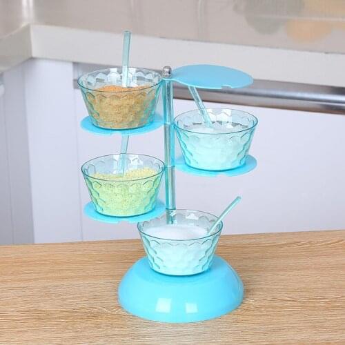 Rotating Spice Rack With Spoon Seasoning Box Kitchen Condiment Containers Spice Jar Salt Pepper Cumin Powder Box Spice Rack HOT