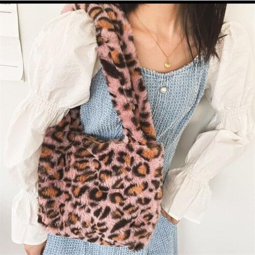 Lady New Designer Soft Leopard Totes Fluffy Plush Messenger Bag Women Book Shoulder Bags Pretty Shopping Handbag Adjustable Tote