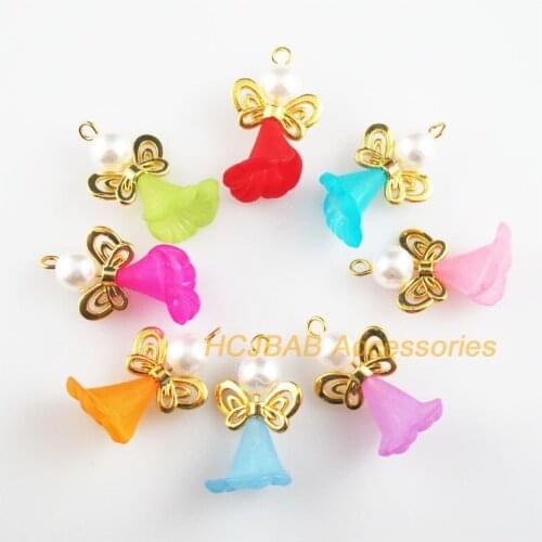 16 New Butterfly Angel Charms Mixed Acrylic Gold Color Wings Pendants 17.5x29mm