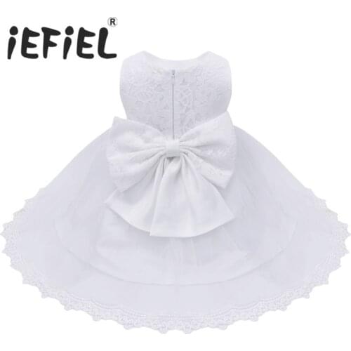 2020 Infant Baby Girls Flower Dresses Christening Gowns Newborn Babies Baptism Embroidered Princess Birthday White Bow Dresses