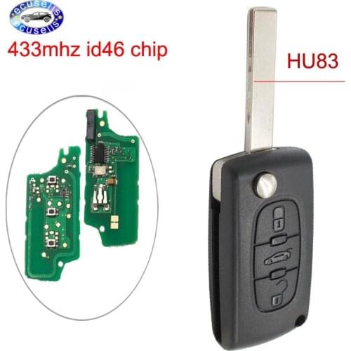3 Button Keyless Entry Folding Remote Key Fob for Peugeot 307 433MHZ ID46 Chip Up to 20110416 HU83 Blade