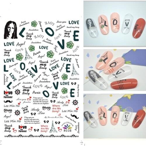 3D Nail Sticker Autumn Fashion Small Compact Adhesive Stickers Love Letter Line Flower Stickers for Manicure Nail Art Decoration