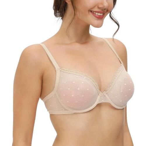 Vgplay Nude Bra Lace Mesh Hollow Lingerie Ultra-thin Breathable Soft Women Bra Plus Size See Through Bralette A B C D DD E F Cup