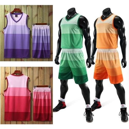 Kid Men Gradient Basketball Jerseys Sets, College Basketball Shirt Uniforms , Cheap Basketball kits Suit Side Pockets Customized