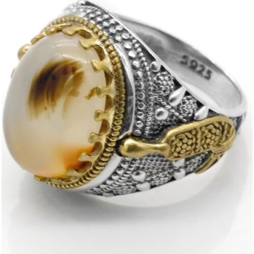 Hot 925 Sterling Silver Ring Turkish Jewelry Ocean Onyx Stone Ring Transparent Black Mens Ring High Jewelry