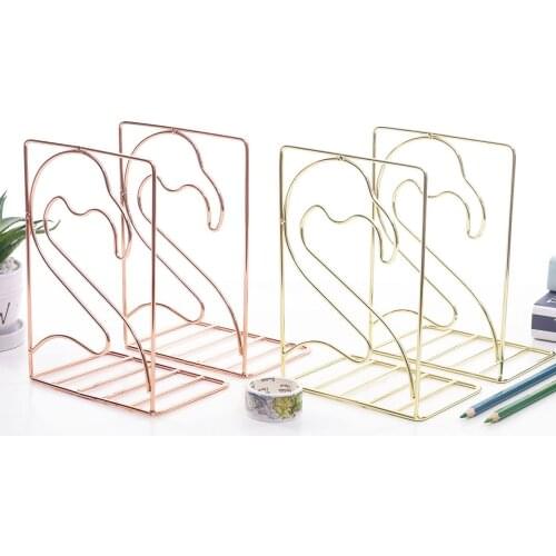 2PCS/Pair Creative Flamingo Shaped Metal Bookends Book Support Stand Desk Organizer Storage Book Holder Shelf