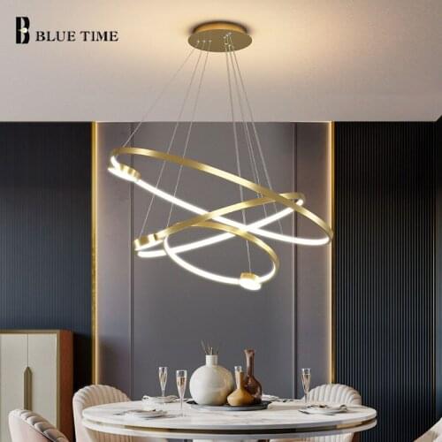 Circle Ring LED Pendant Light for Living Room Bedroom Kitchen Decor Hanging Lighting Home Indoor Ceiling Pendant Lamp Gold Black
