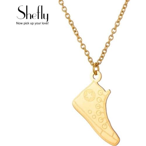 Sneaker Pendant Necklace For Men Women Stainless Steel Gold Sports Shoe Shape Chram Choker Jewelry Running Gift For Sports Lover