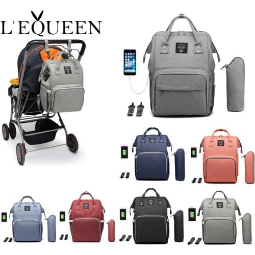 Lequeen USB Diaper Bag Mummy Maternity Nappy Bag Large Capacity Baby Bag Travel Backpack Designer Nursing Bag for Baby Care DP