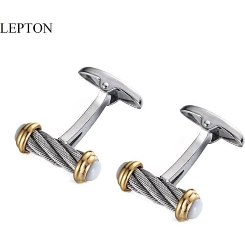 Hot Sale Stainless Steel Cable Design Cufflinks Silver & 18K Gold Color Shell Cufflink for Men Gifts Wedding Business Cuff Links