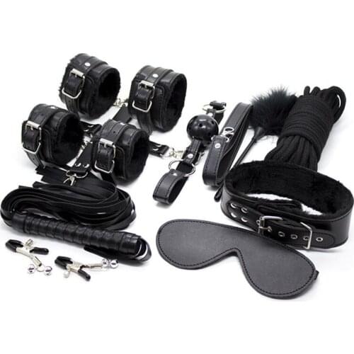 10PCS/Kit Sex Toys Kit for Adults Fetish Bondage Set Nipple Clamps Crossing Belt Collar Whip Gag Handcuffs Mask Bdsm Sex Tools