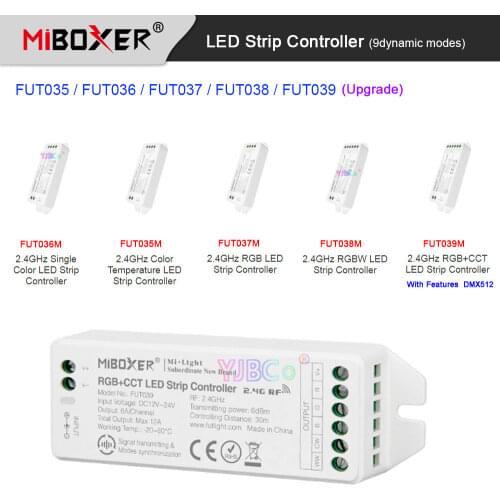 Miboxer Upgrade 2.4G LED Strip Light Controller DC12V 24V Max 12A Single Color/Double white/RGB/RGBW/RGB+CCT Lamp Tape Dimmer