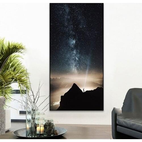 Charming Starry Night Porch Decor Painting Shiny Starry Sky Landscape Poster Living Room Background Wall Art Canvas Pictures