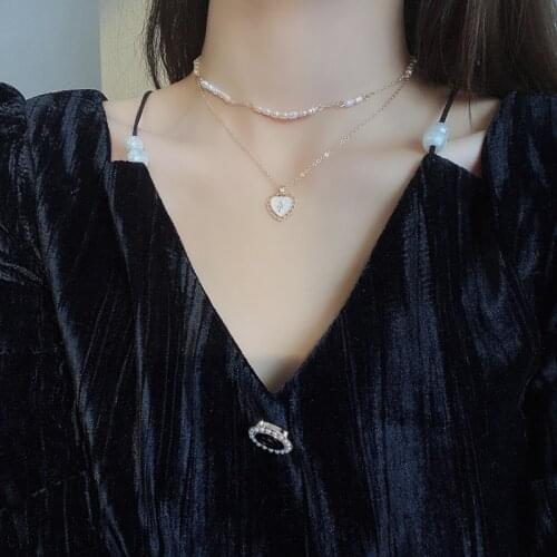 Fashion Jewelry Double Layer Necklace Popular Design Multi Beads Chain With Lovely Heart Pendant Necklace For Women Jewelry Gift