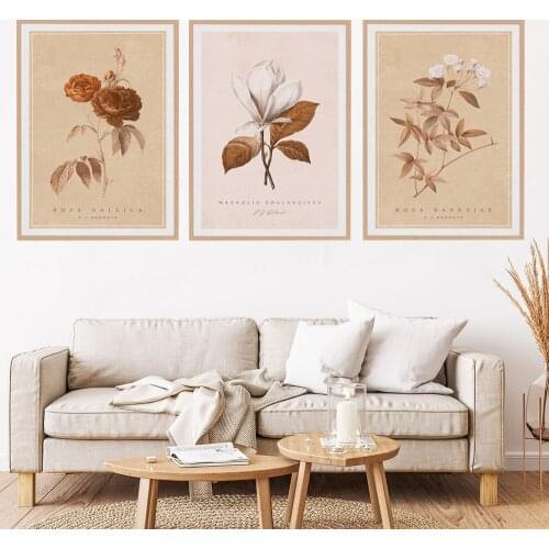 Palaeobios Plant Wall Prints Vintage Botanical Rose Flower Canvas Painting Wall Art Canvas Oil Painting Magnolia Home Decor