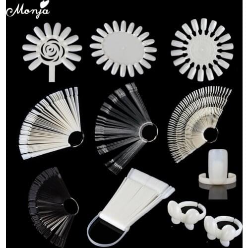 Monja 10 Different Shaped Styles Nail Art False Nail Palette Nail Gel Polish Varnish Color Practice Card Tip Board Manicure Tool