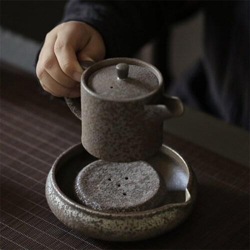 Retro Traditional Ceramic Teapot Storage Tray Creative Chinese Tea Pot Draining Holder Household Handmade Pottery Kettle Stand