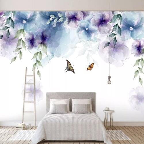 Self-Adhesive Wallpaper 3D Hand-painted Vintage Watercolor Flowers Butterfly Murlas Living Room Bedroom Romantic Decor Stickers