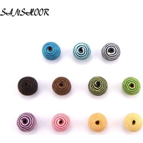 SANSHOOR Christmas Deals 20mm Assorted Mixed Colors Spiral Crochet Wood Beads For DIY Jeewlry MXQ-004 20pcs/lot