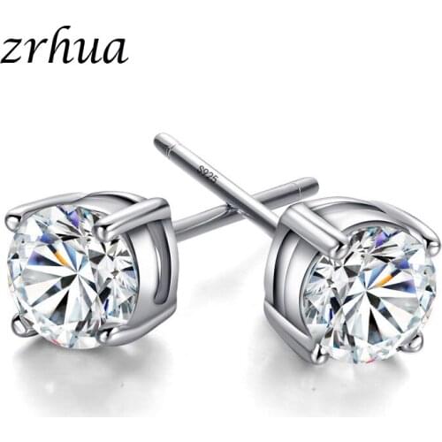 ZRHUA Silver Color Earrings Jewelry Fashion Tiny CZ Pave Crystal Round Stud Earrings Gift For Women Girls Kids Lady