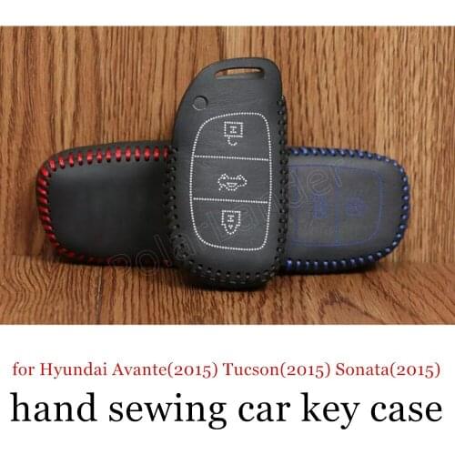 Only Red fit for Hyundai Avante(2015) Tucson(2015) Sonata(2015) Hand sewing DIY car key case cover Genuine quality leather