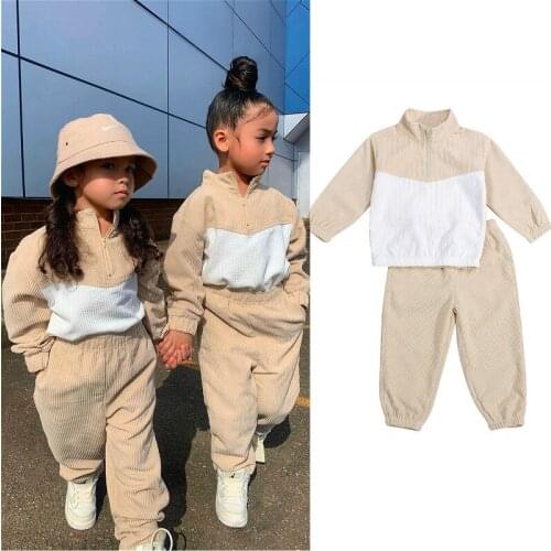 Lioraitiin 2-7Years Toddler Girl Baby Sweater Trousers Color Block with Pocket Decoration Zipper Placket Spring Clothing