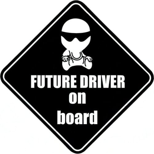 14CMX14CM Racing FUTURE DRIVER Baby Stig On Board Vinyl Car Sticker Decal Black Silver C1-2045