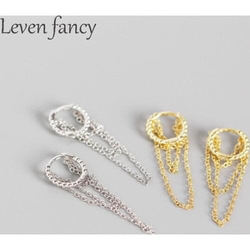 925 Sterling Silver Ball Multi-layer Chain Tassel Earrings Buckle Hinged Circle Layered Cable Chains Women Drop Earrings