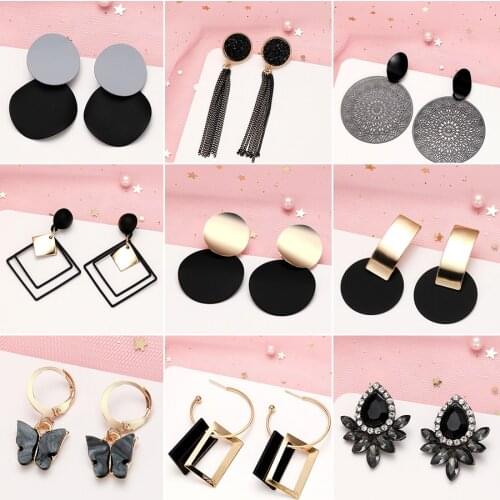 Korean Statement Earrings for women 2020 Fashion Black Arcylic Geometric Tassel Dangle Drop Earings Gold Brincos Jewelry Gift