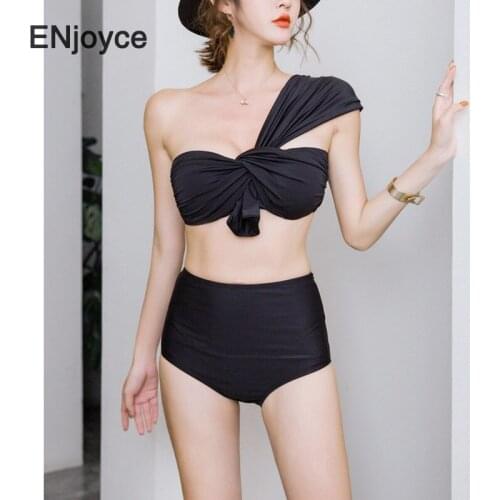 Summer Split Bikini 2 Piece Set 2021 Sexy Sloping Shoulders Cover Up Swimsuit Women Swimwear Swimming Bathing Suit Beach Wear