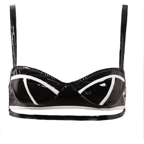 Womens Ladies Wet Look Latex Clubwear Sexy Tanks Crop Top Patent Leather Lingerie Cut Out Underbust Wire-free Unlined Bra Top