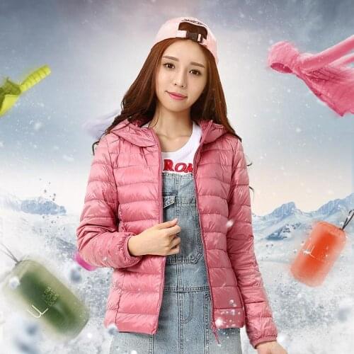 Winter Women Down Jacket Ultra Light Down Snow Coat Hooded 90% White Duck Down Jackets Woman Thin Feather Puffer Jackets JK-705