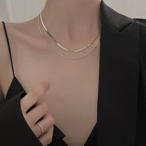 Silver 925 Double Layer Chokers Necklaces For Women Thin Clavicle Chain Intellectual Simplicity All-Match Career Female Jewelry