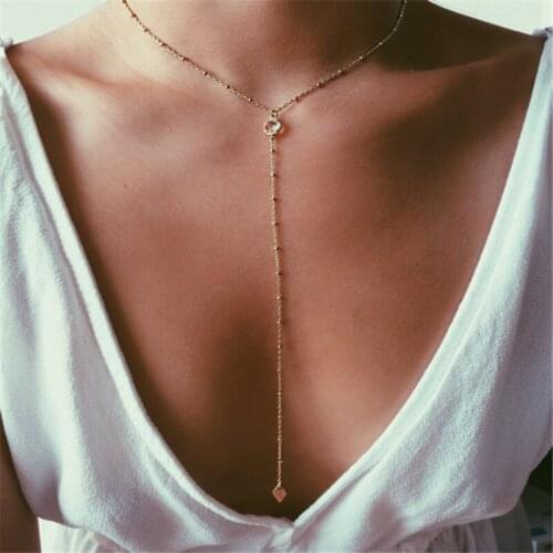 Trendy Long Chains Crystal Geometric Pendants Choker Necklace For Woman 2020 New Summer Hot Beach Necklaces Female Gifts