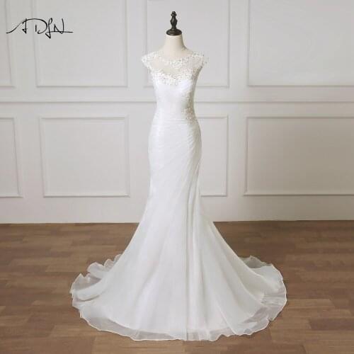 ADLN Elegant White/Ivory Mermaid Wedding Dresses With Appliques Beaded Organza Vestidos de Novia Plus Size Bridal Gown